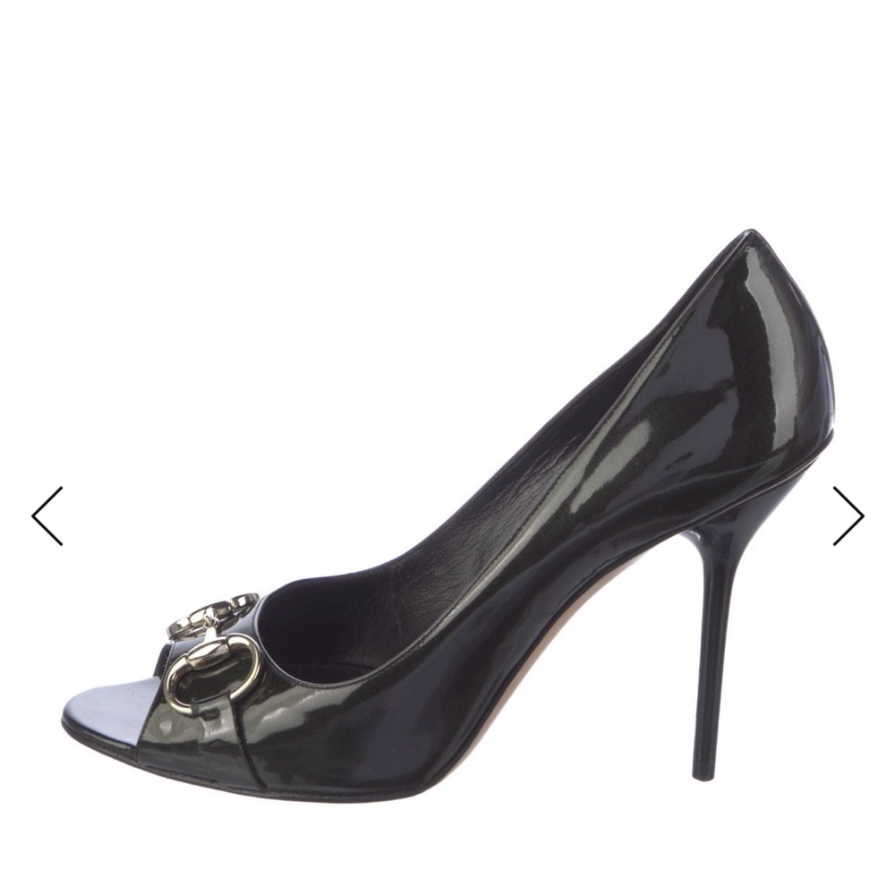 Gucci Black Patent Leather Peep-Toe Heels